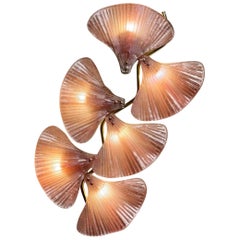 Pair of Pink Murano Glass and Brass Fan Sconces