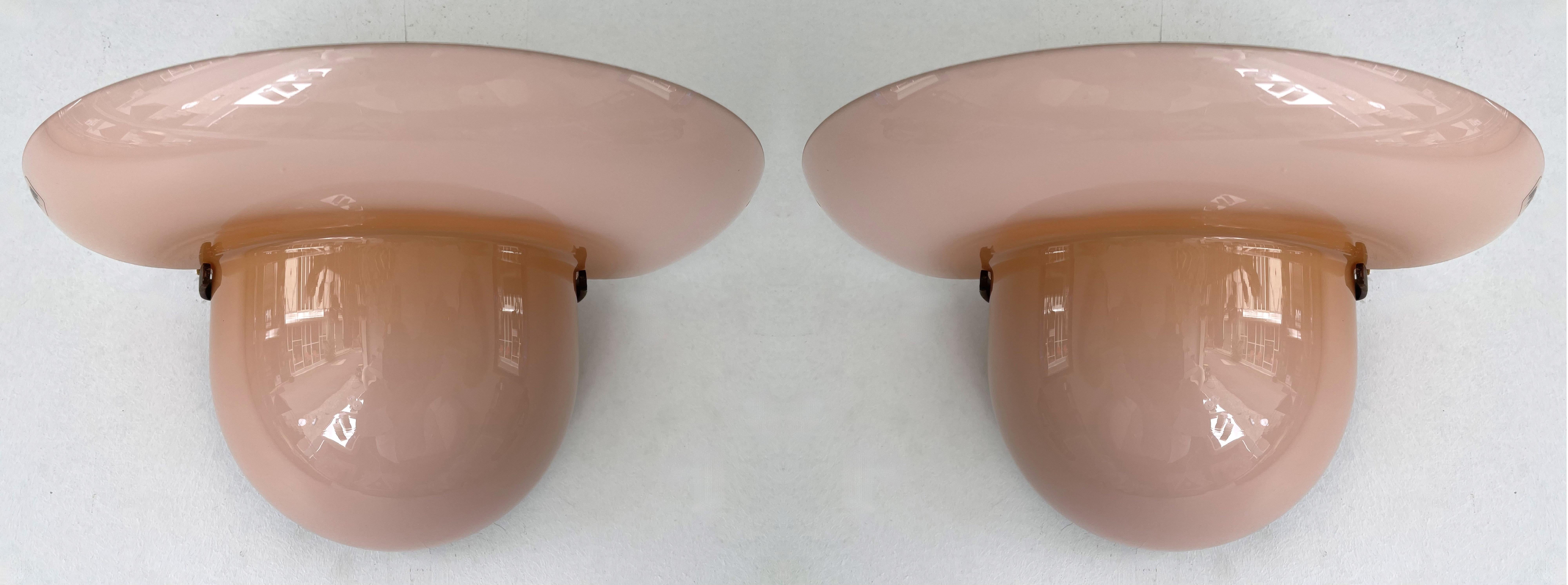 Pair of Pink Murano Glass and Brass Sconces by VeArt, Italy, 1970s 7
