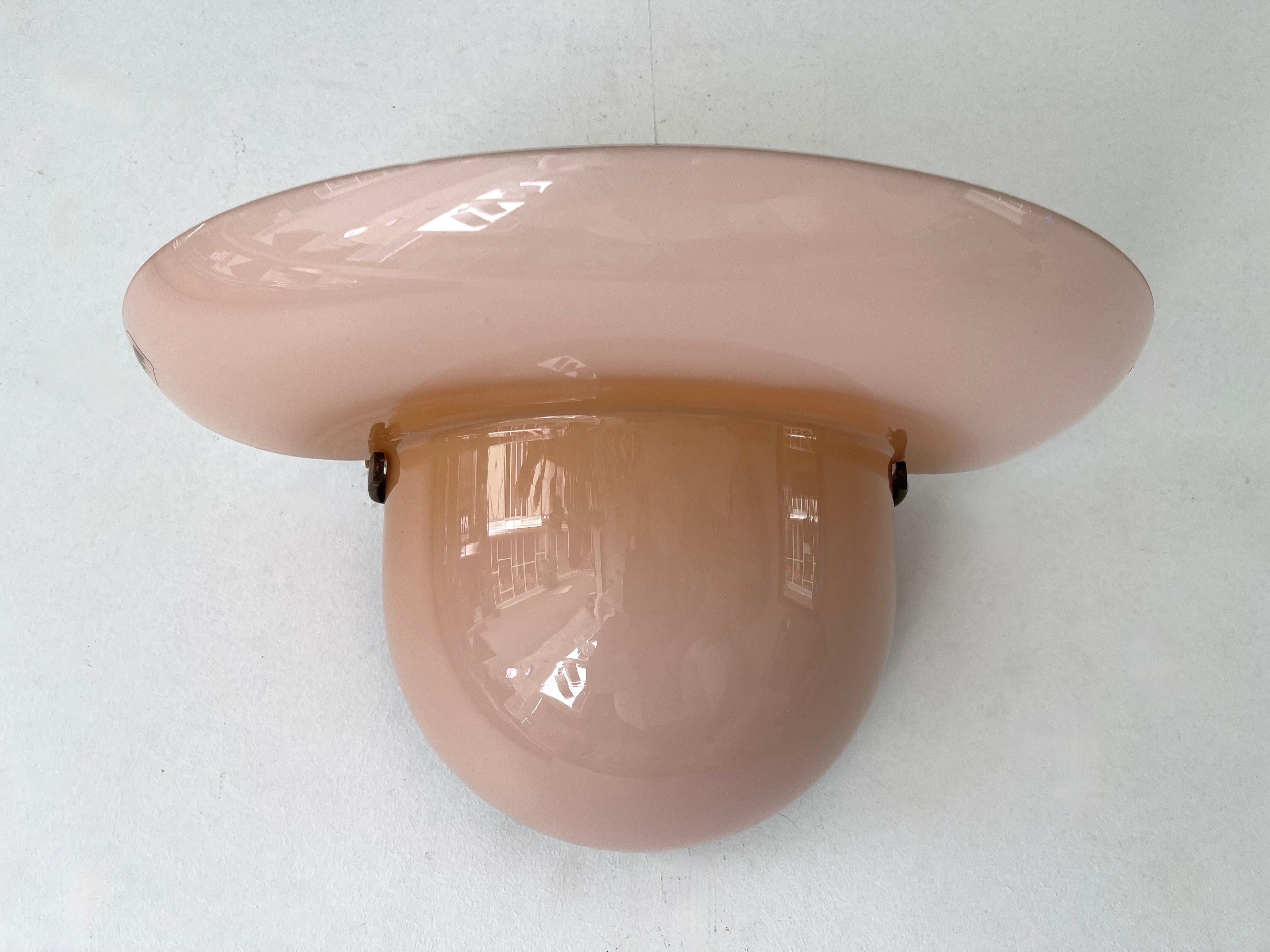 Late 20th Century Pair of Pink Murano Glass and Brass Sconces by VeArt, Italy, 1970s