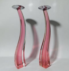 Pair of Pink Murano Glass Candlesticks by Giuliano Tosi