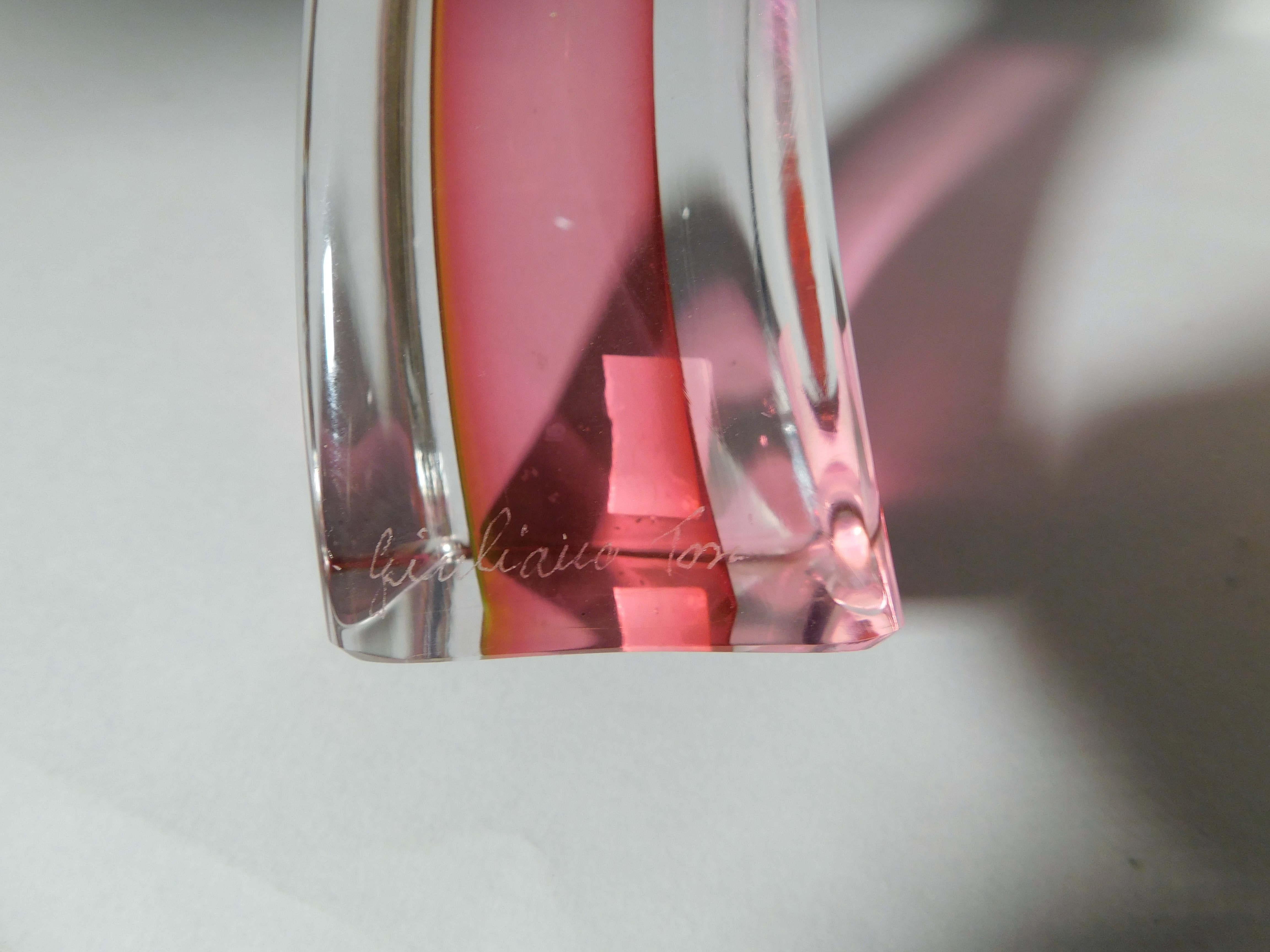 Pair of Pink Murano Glass Candlesticks by Giuliano Tosi in vendita 2