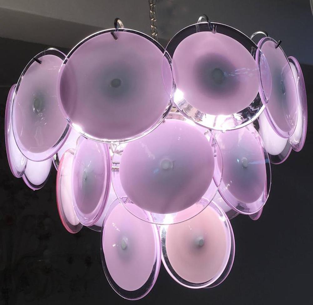 Pair of Pink Murano Glass Disc Chandelier, Italy, 1970s For Sale 3