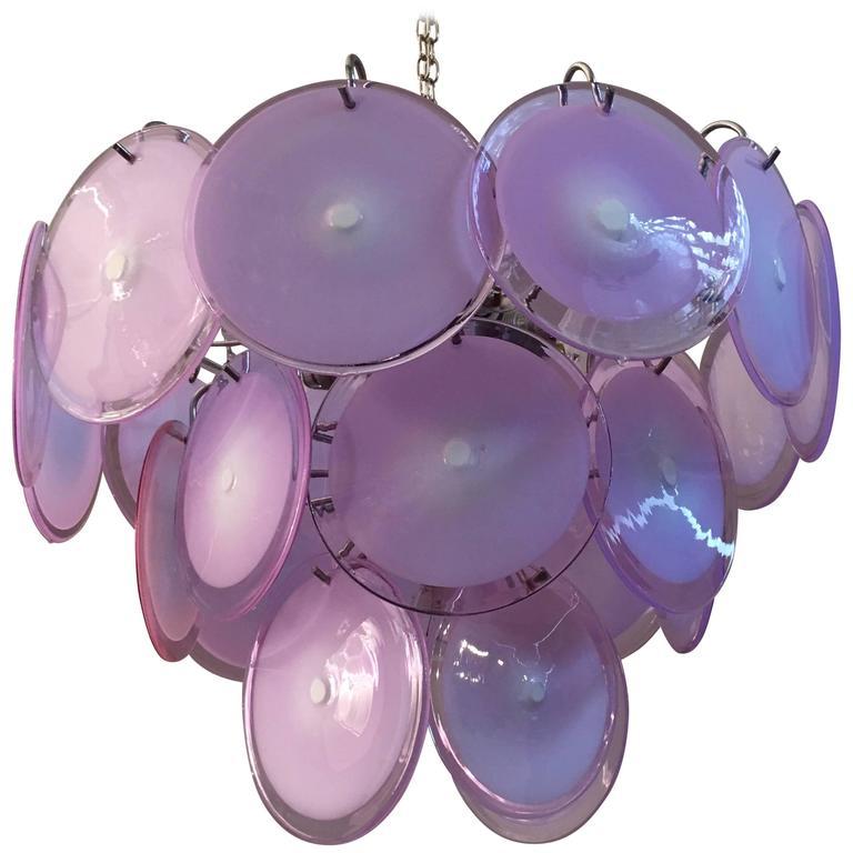 Pair of Pink Murano Glass Disc Chandelier, Italy, 1970s For Sale 6