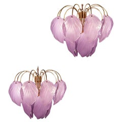 Pair of Pink Murano Glass Enchanting Italian Chandelier, 1980s