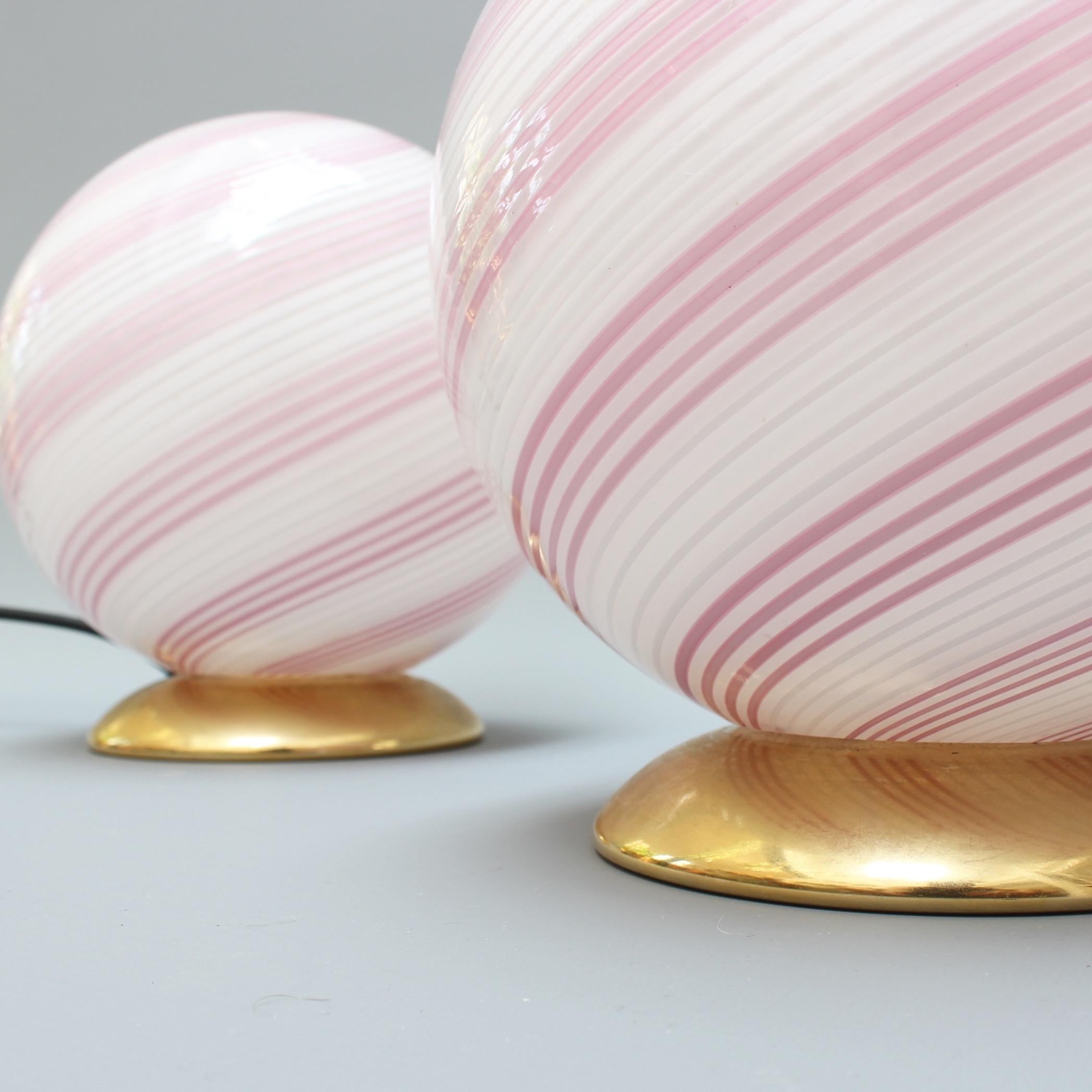 Mid-20th Century Pair of Pink Murano Glass Globe Table Lamps, circa 1960s