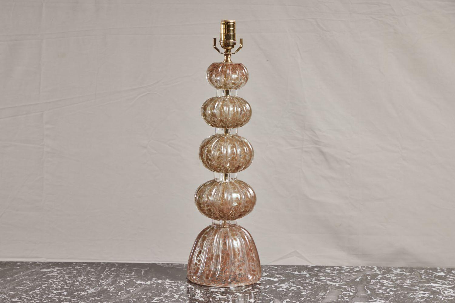 Italian Pair of Pink Murano Glass Lamps