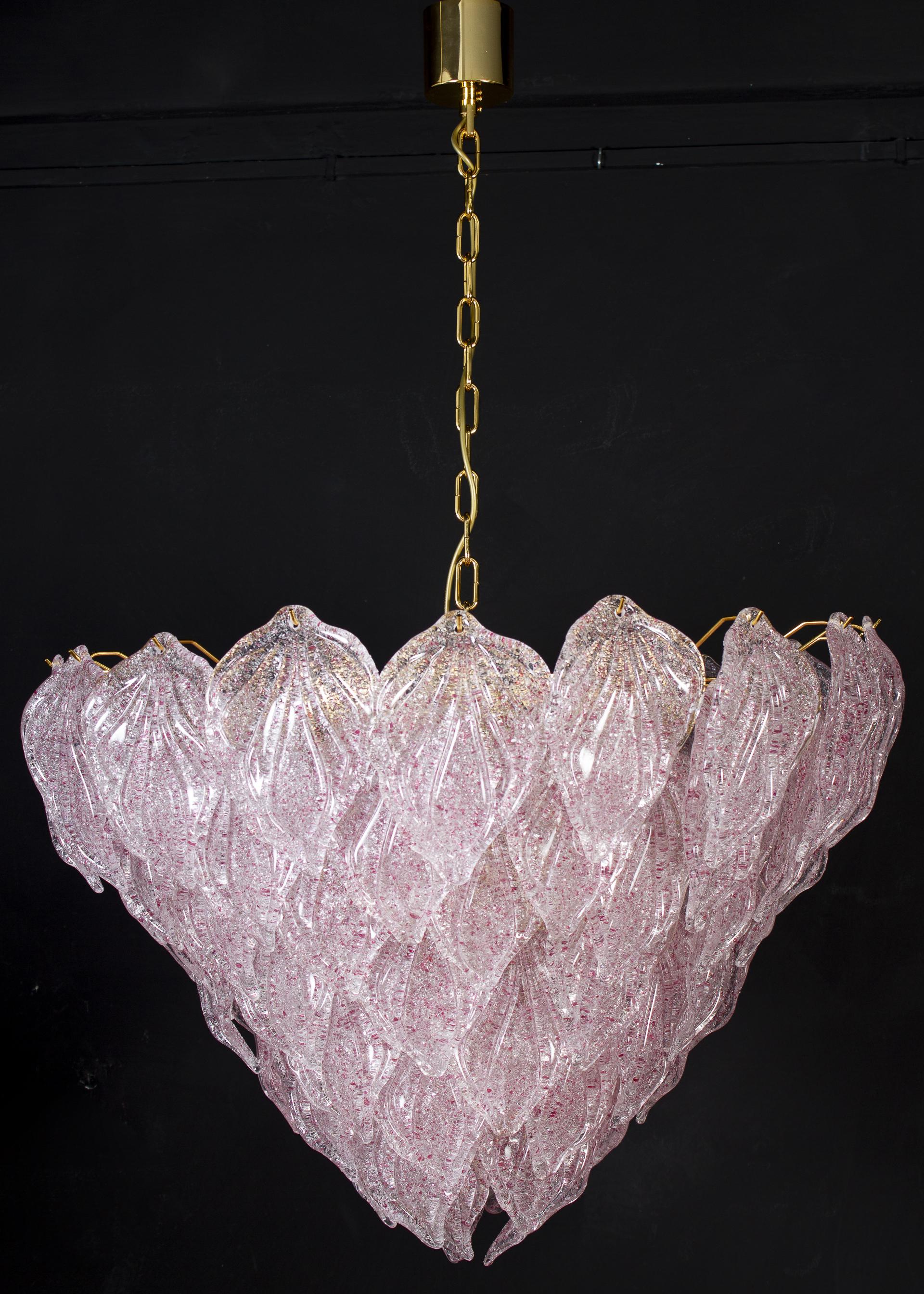 Pair of Pink Murano Glass Polar Chandelier, Italy, 1970s For Sale 4