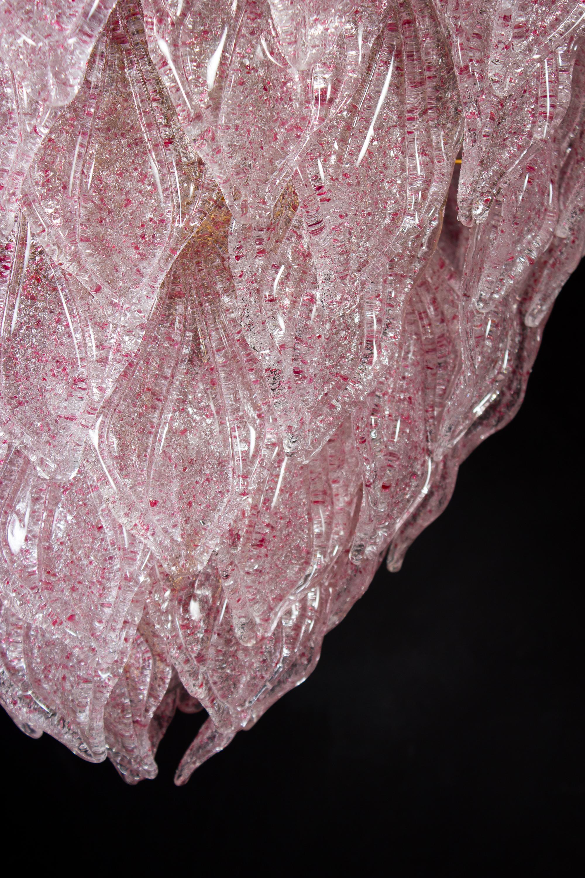 Pair of Pink Murano Glass Polar Chandelier, Italy, 1970s For Sale 9