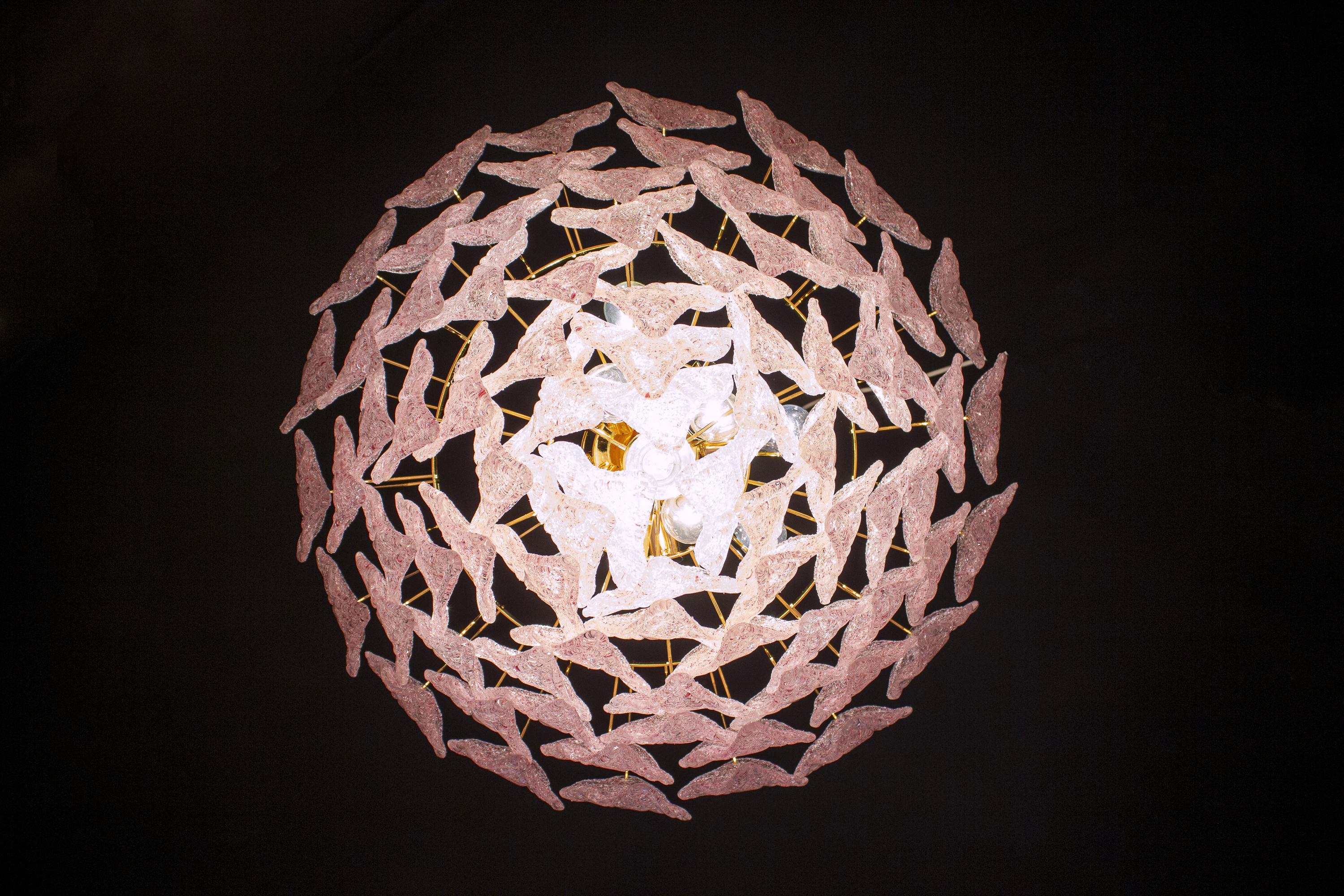 Pair of Pink Murano Glass Polar Chandelier, Italy, 1970s For Sale 10