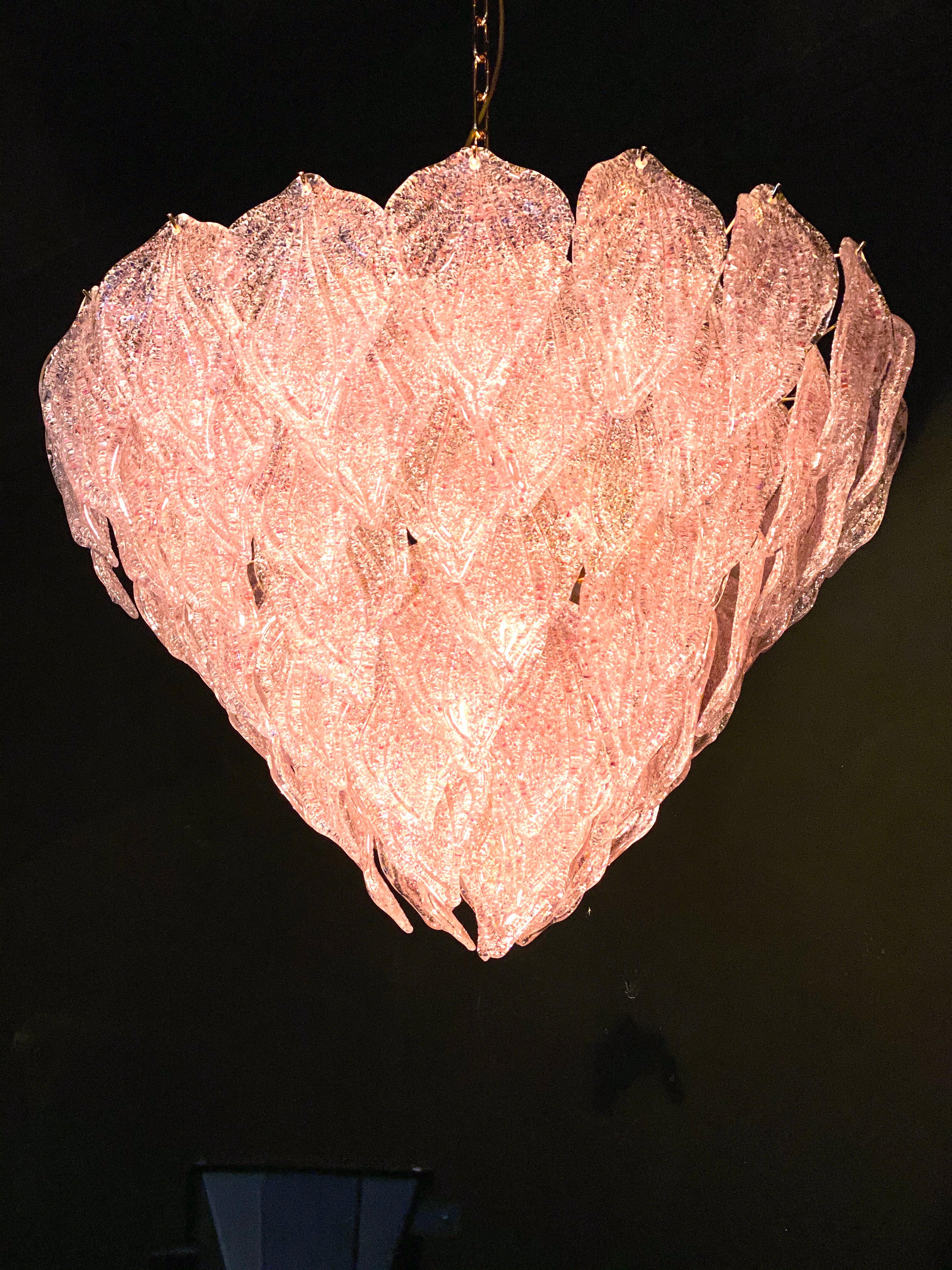 Pair of Pink Murano Glass Polar Chandelier, Italy, 1970s For Sale 9