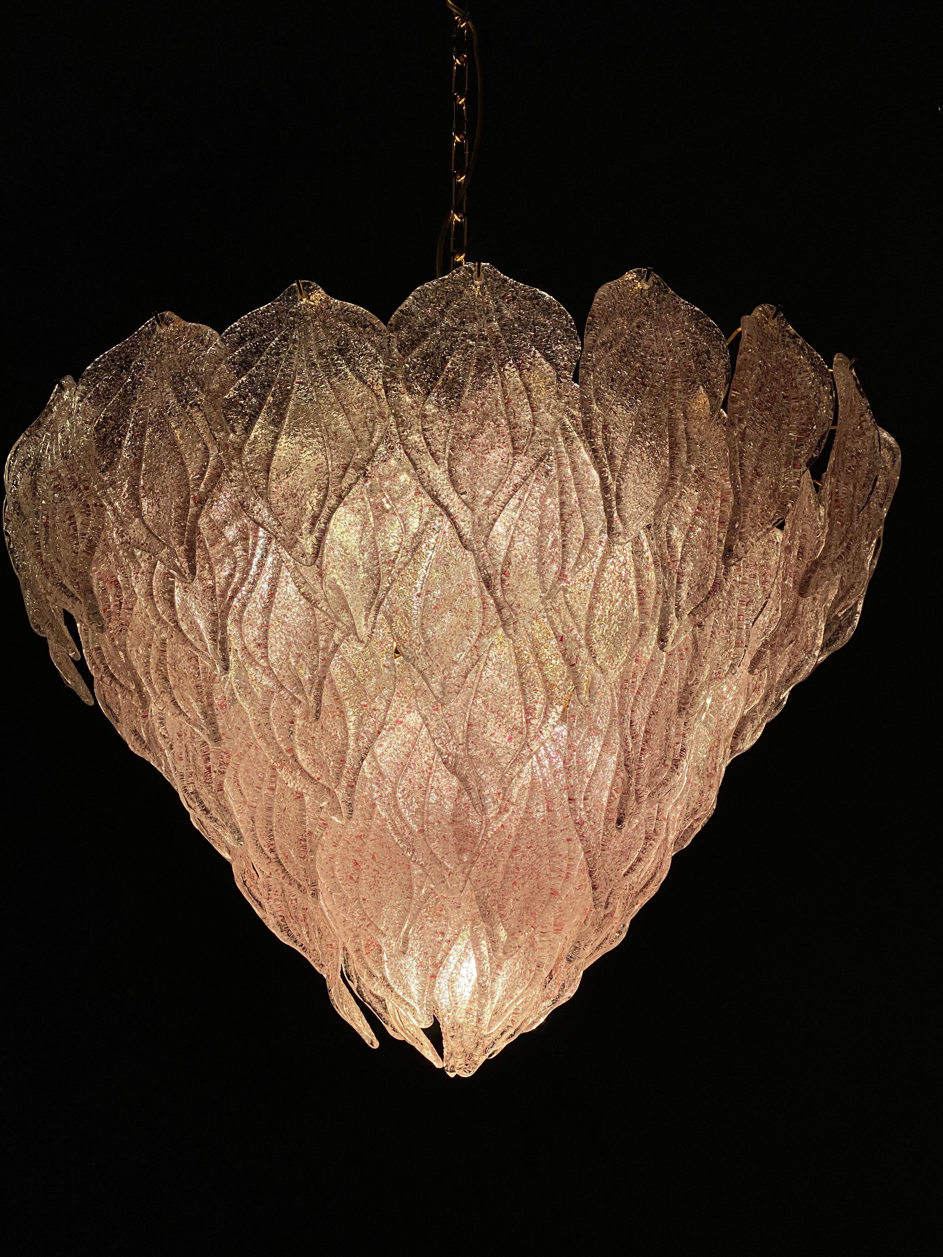 Pair of Pink Murano Glass Polar Chandelier, Italy, 1970s For Sale 10