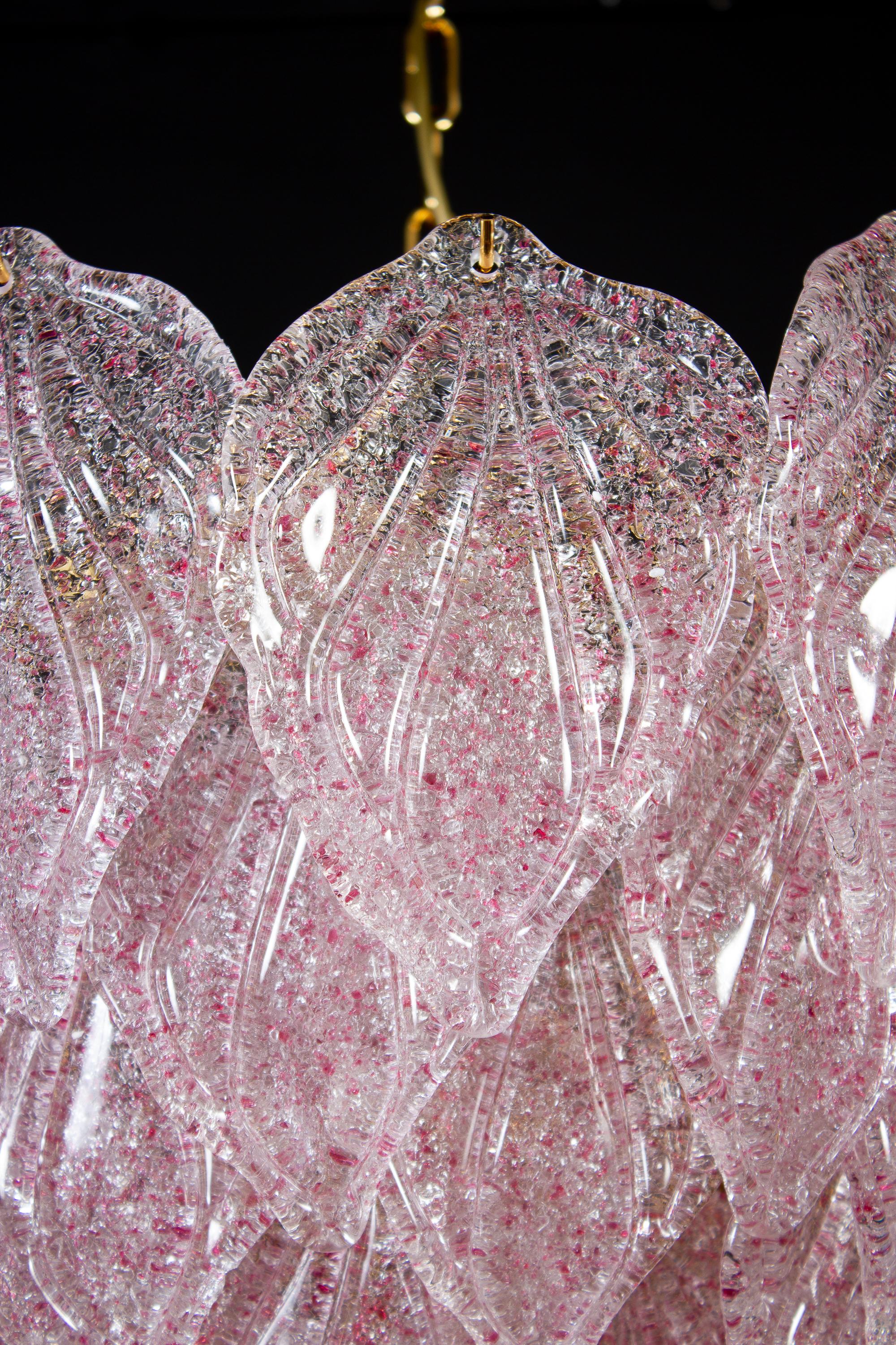 Italian Pair of Pink Murano Glass Polar Chandelier, Italy, 1970s For Sale
