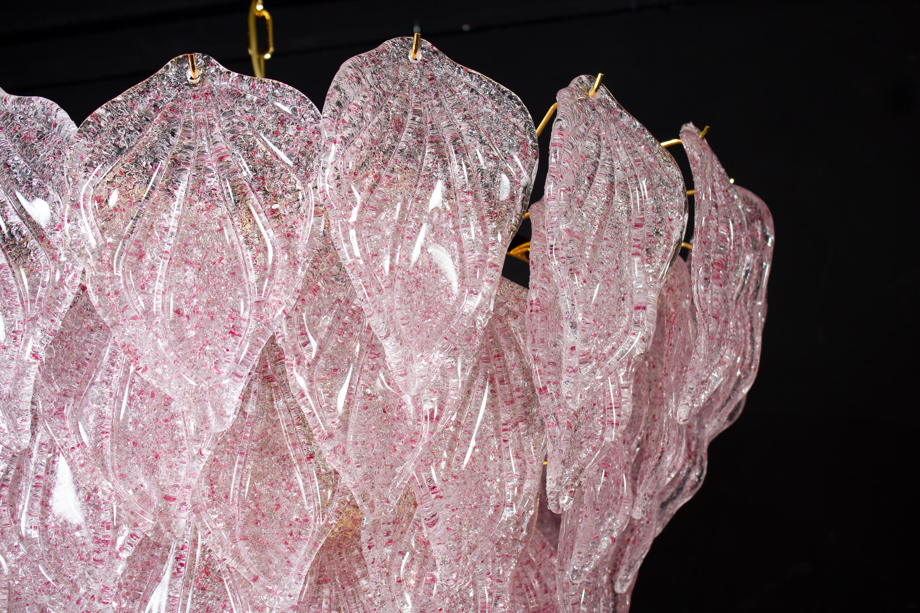 20th Century Pair of Pink Murano Glass Polar Chandelier, Italy, 1970s For Sale