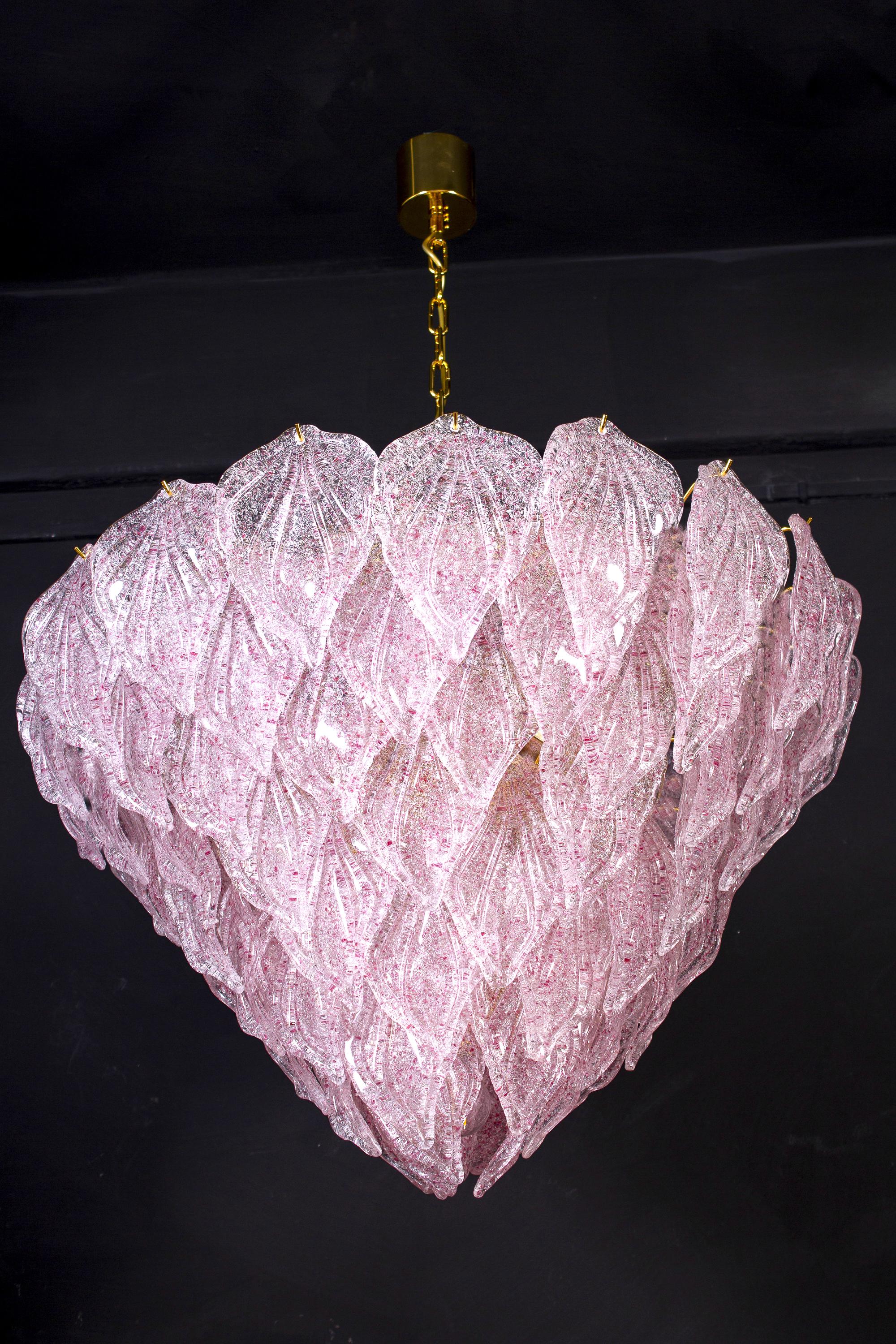 Pair of Pink Murano Glass Polar Chandelier, Italy, 1970s For Sale 2