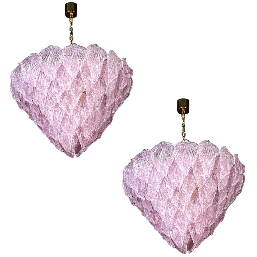 Pair of Pink Murano Glass Polar Chandelier, Italy, 1970s