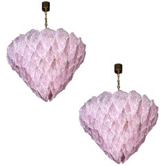 Pair of Pink Murano Glass Polar Chandelier, Italy, 1970s