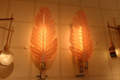 Pair of Pink Murano Glass Sconces, Leaf Shape Wall Lights,  Barovier Style