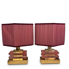 Pair of Pink Murano Glass Table Lamps with our handcrafted matching lampshades
