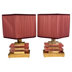 Pair of Pink Murano Glass Table Lamps with our handcrafted matching lampshades