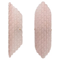 Pair of Pink Murano Glass Wall Sconces with Textured Relief