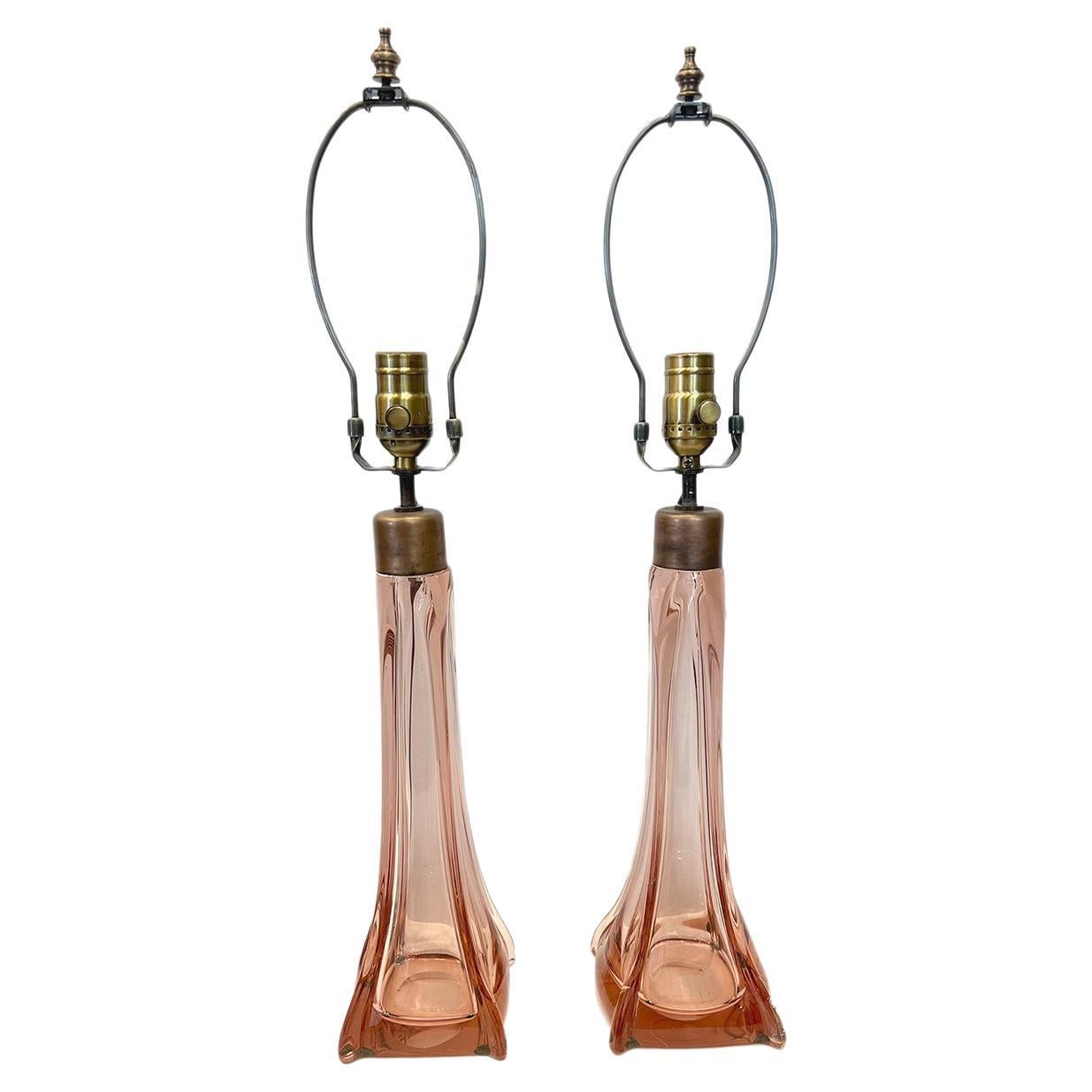 Pair of Pink Murano Lamps For Sale