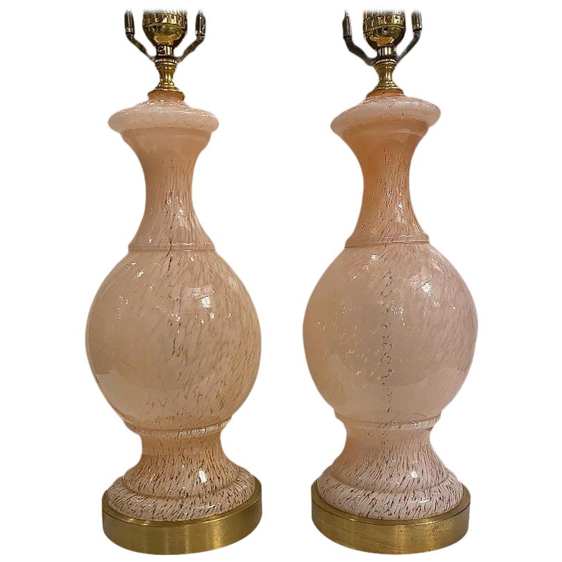 Pair of Pink Murano Table Lamps For Sale