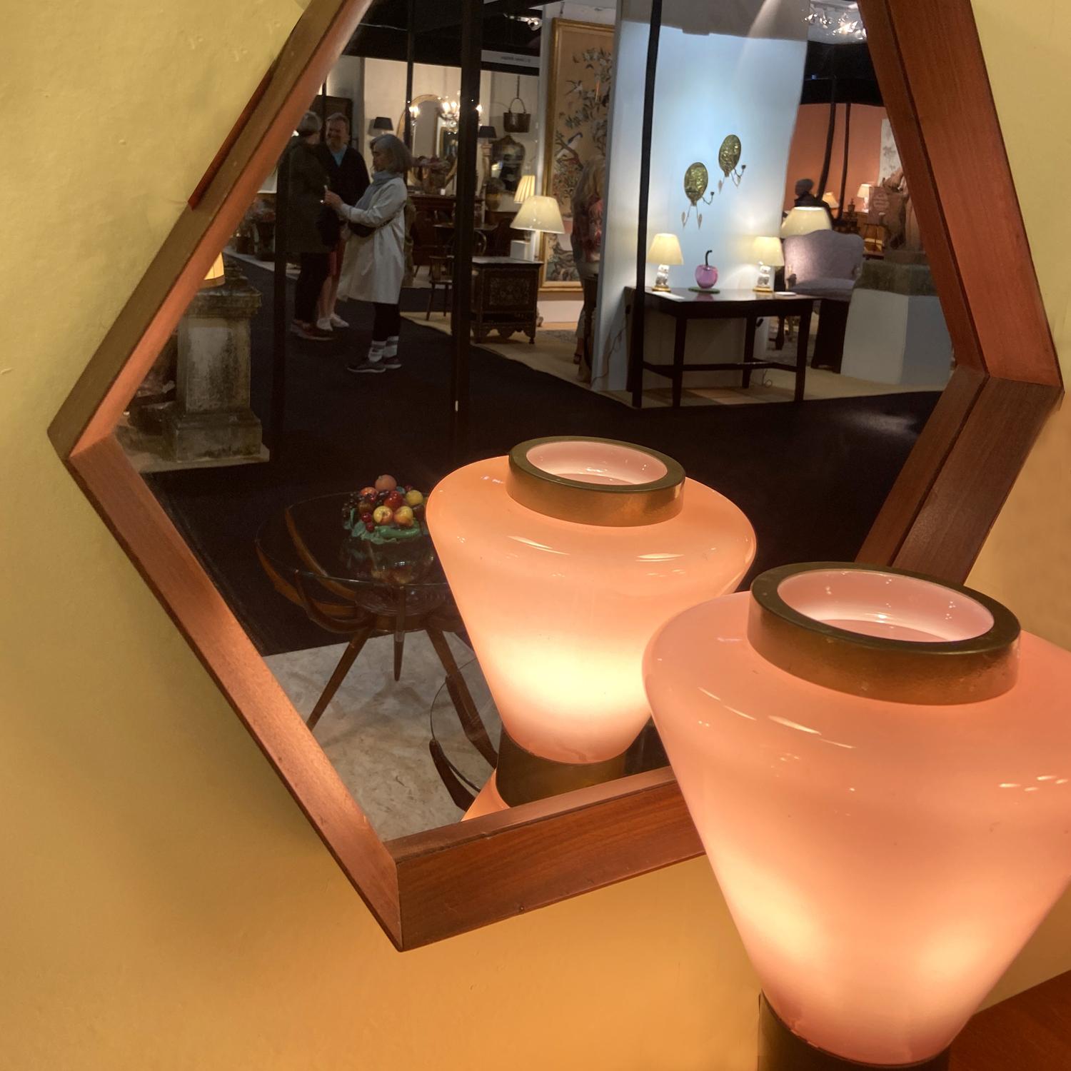 Pareja de Lámparas de Mesa de Murano Rosa Reloj de Arena Años 50 Estilo Vistosi Italiano en venta