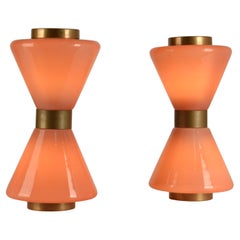 Pair of Pink Murano Table Lamps Hourglass 1950's Vistosi Style