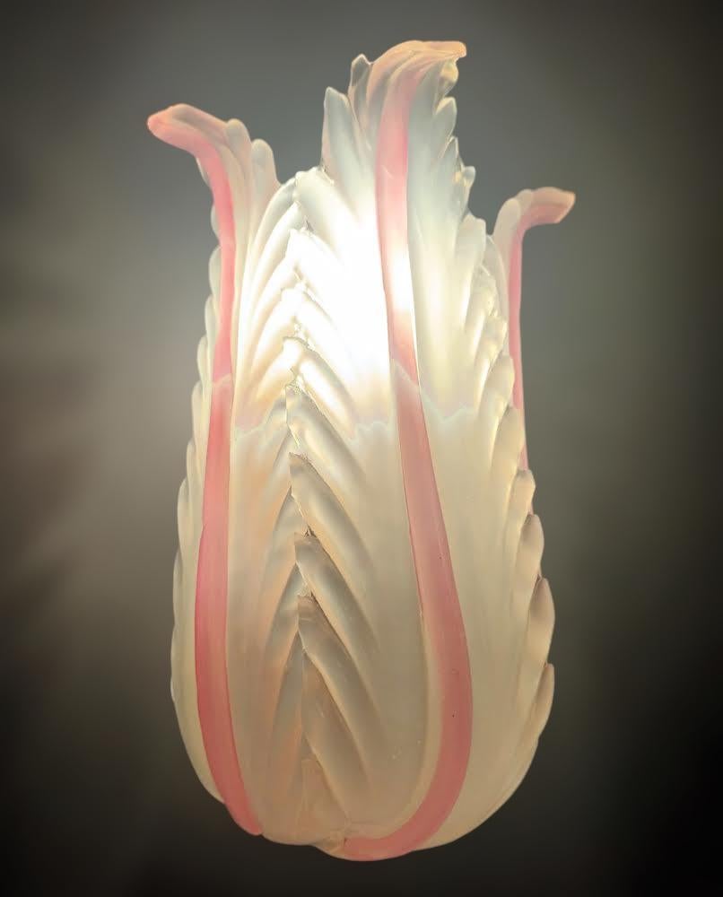 Pair of Pink Murano Tulip Sconces In Good Condition For Sale In Los Angeles, CA