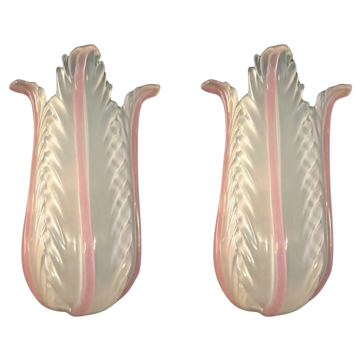 Pair of Pink Murano Tulip Sconces For Sale