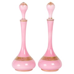 Antique Pair of Pink Opaline Bottles, 19th Century.