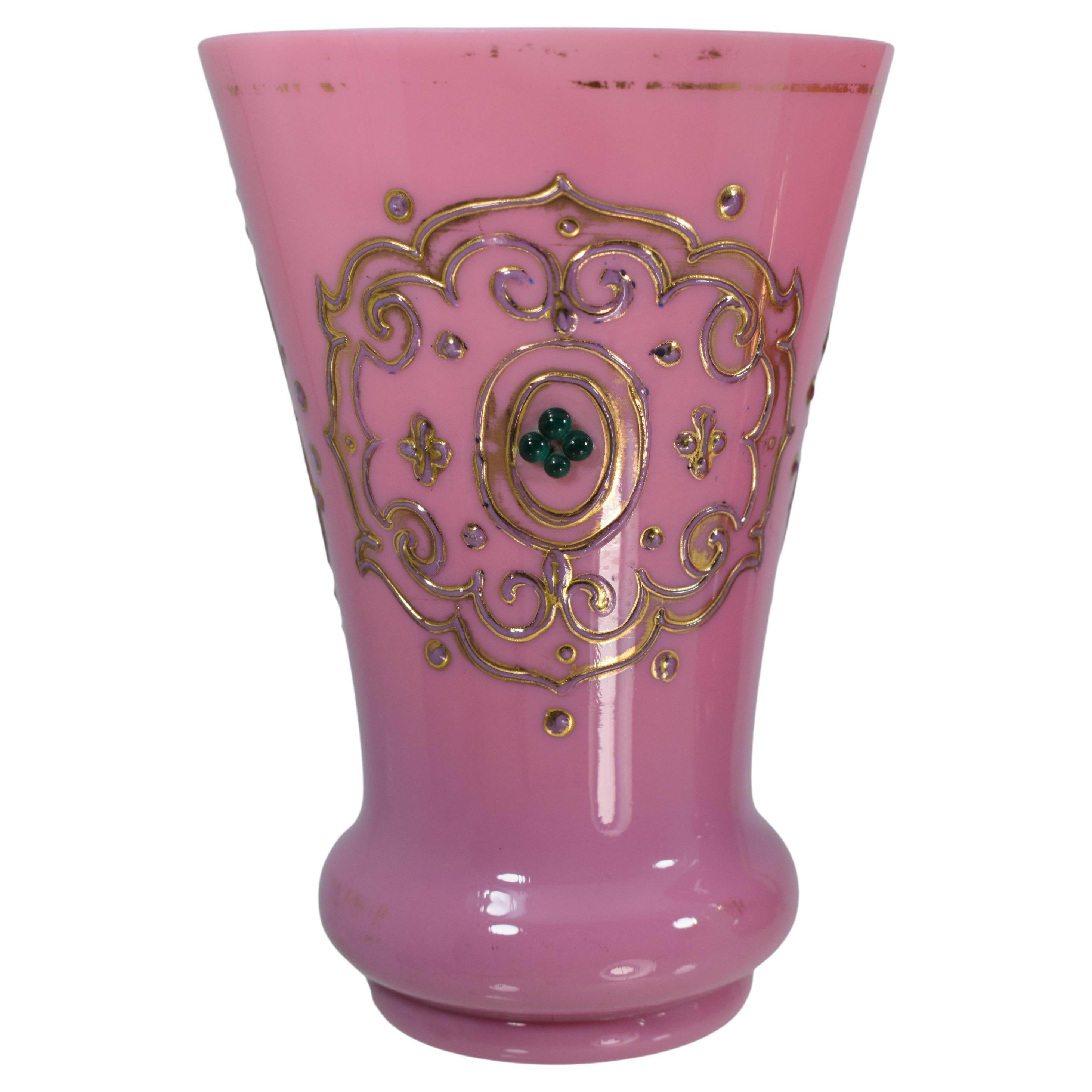 Enameled Pair of Pink Opaline Enamelled Glass Cups, made for Islamic Market 19th Century