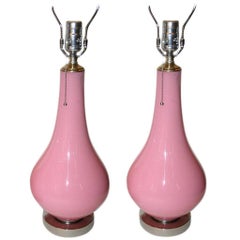 Pair of Pink Opaline Glass Lamps