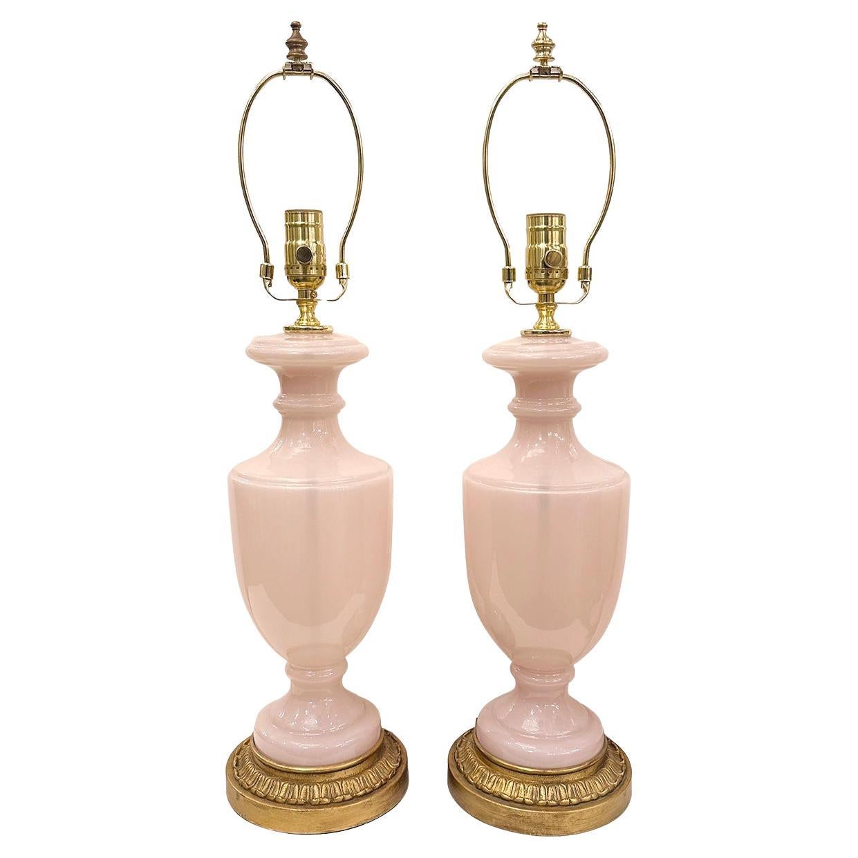 Pair of Pink Opaline glass Lamps