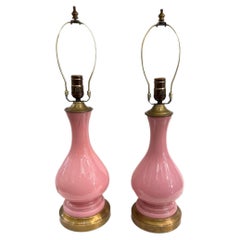 Pair of Pink Opaline Glass lamps