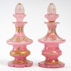 Pair of Pink Opaline Perfume Bottles, 19th Century