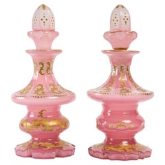 Antique Pair of Pink Opaline Perfume Bottles, 19th Century