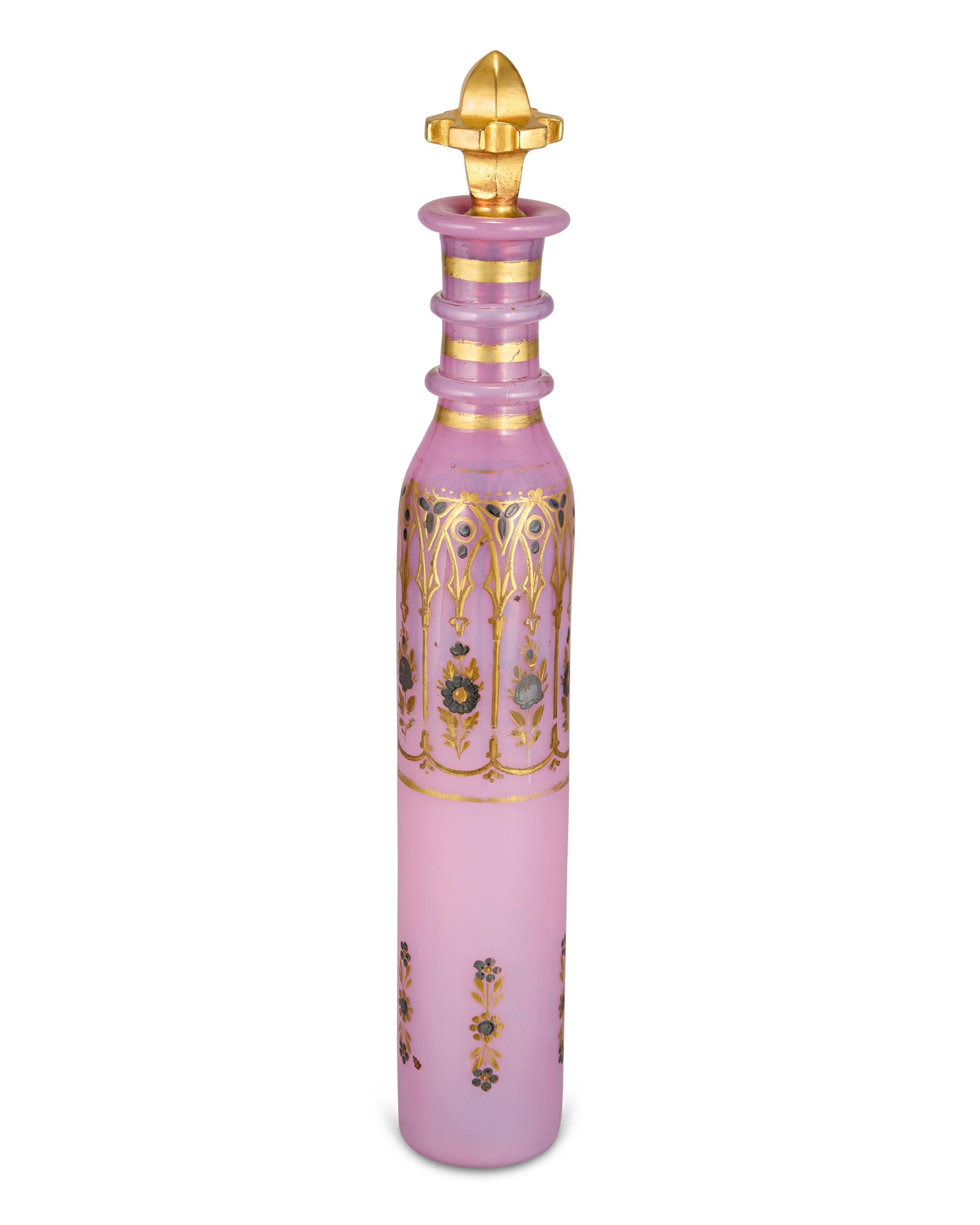 French Pair of Pink Opaline Perfume Flasks