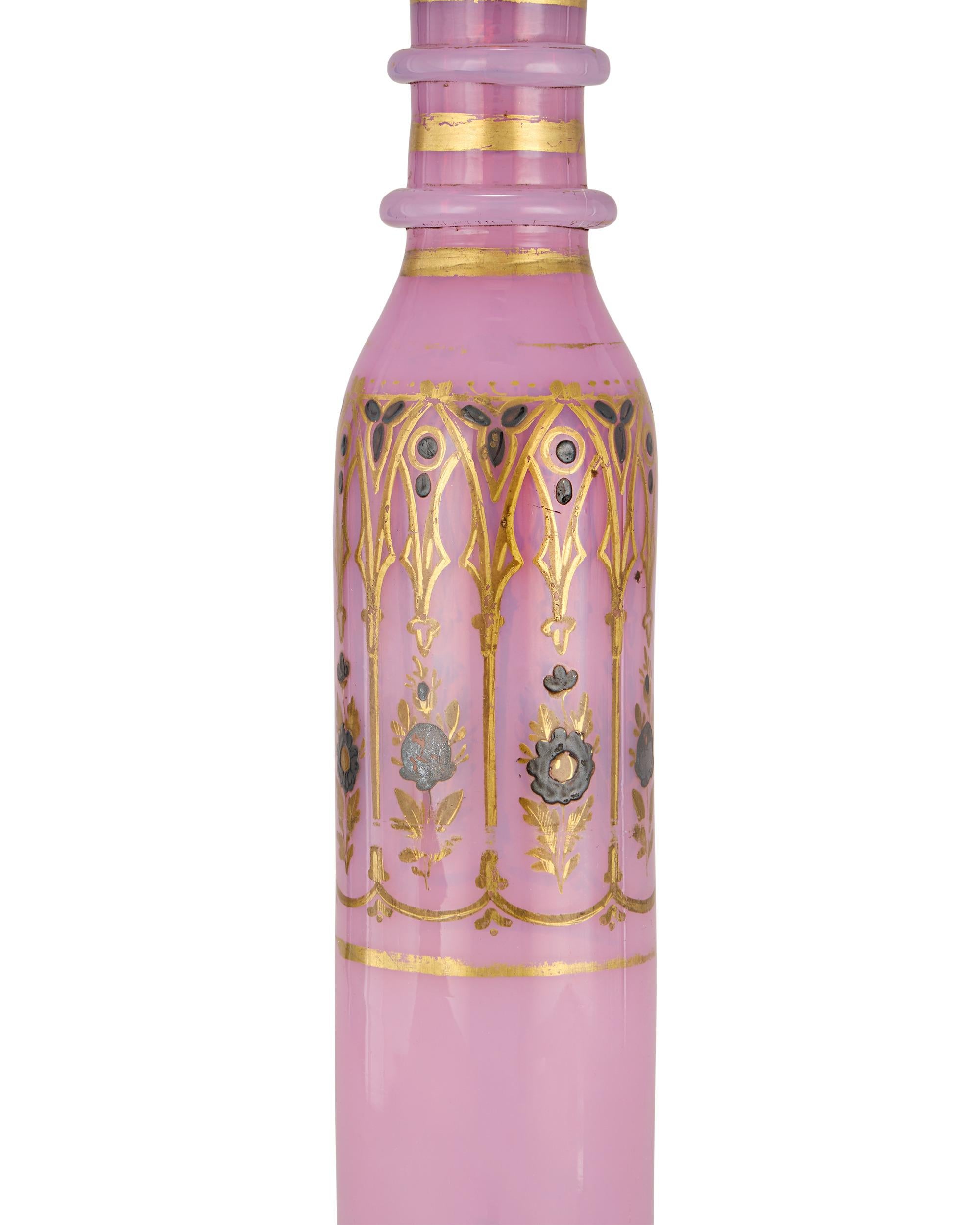 Patinated Pair of Pink Opaline Perfume Flasks