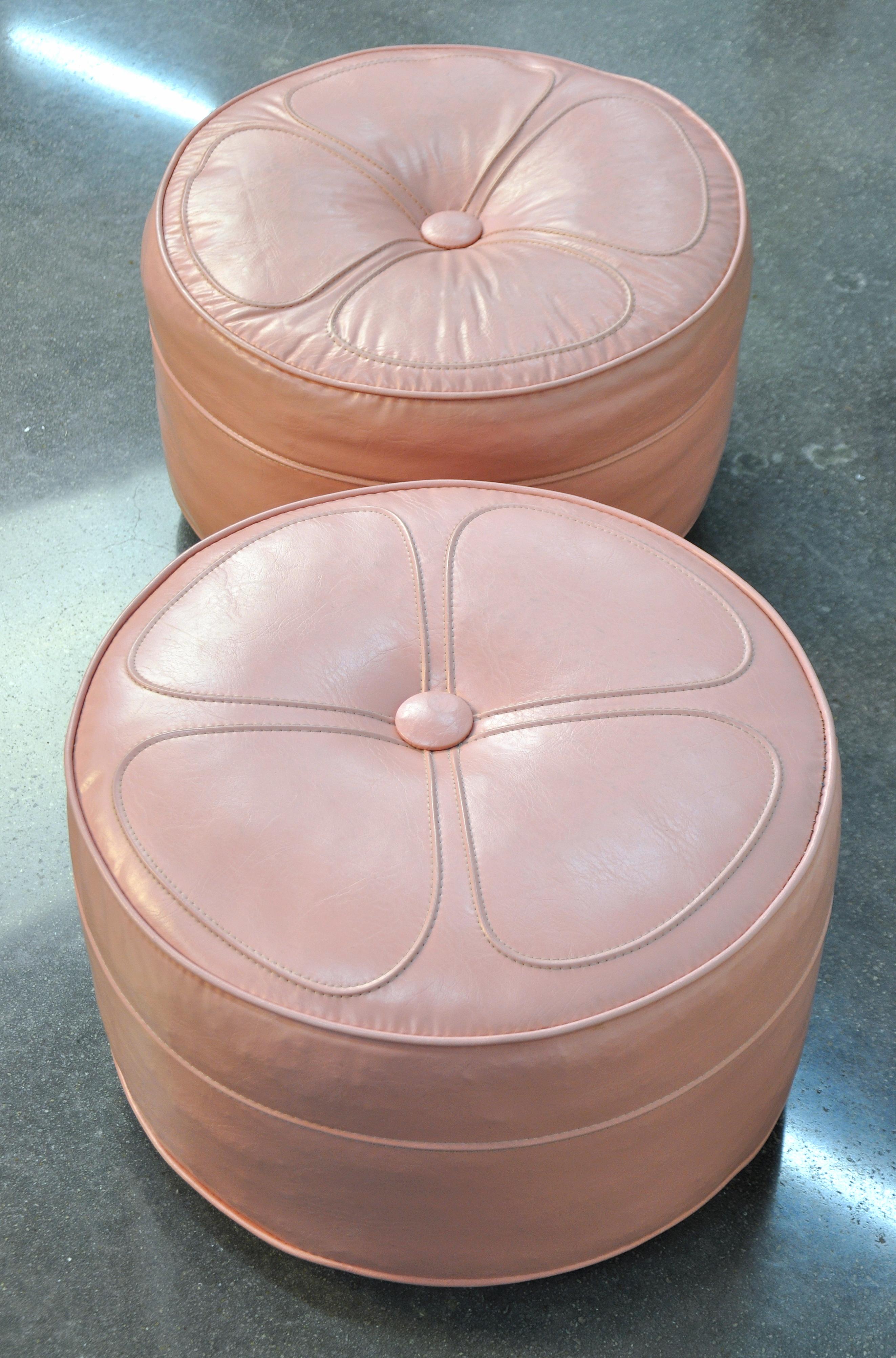 American Pair of Pink Midcentury Rolling Ottomans