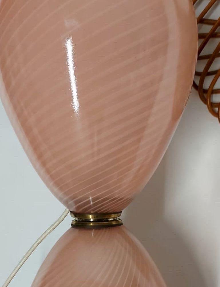 Pair of Pink Pale Blown Glass Murano Hourglass Table Lamps, 1950s For Sale 2