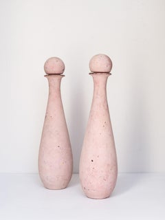 Pair of Pink Patinated Glass Bottles or Vases - Laboratory or Distillery - 1920s