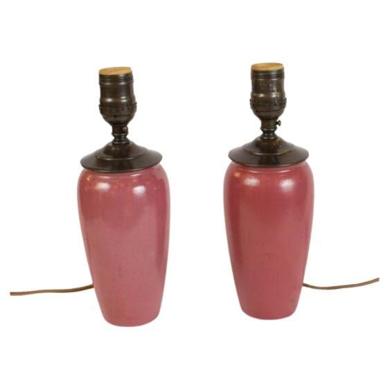 Pair of Pink Paul Revere Pottery Lamps For Sale