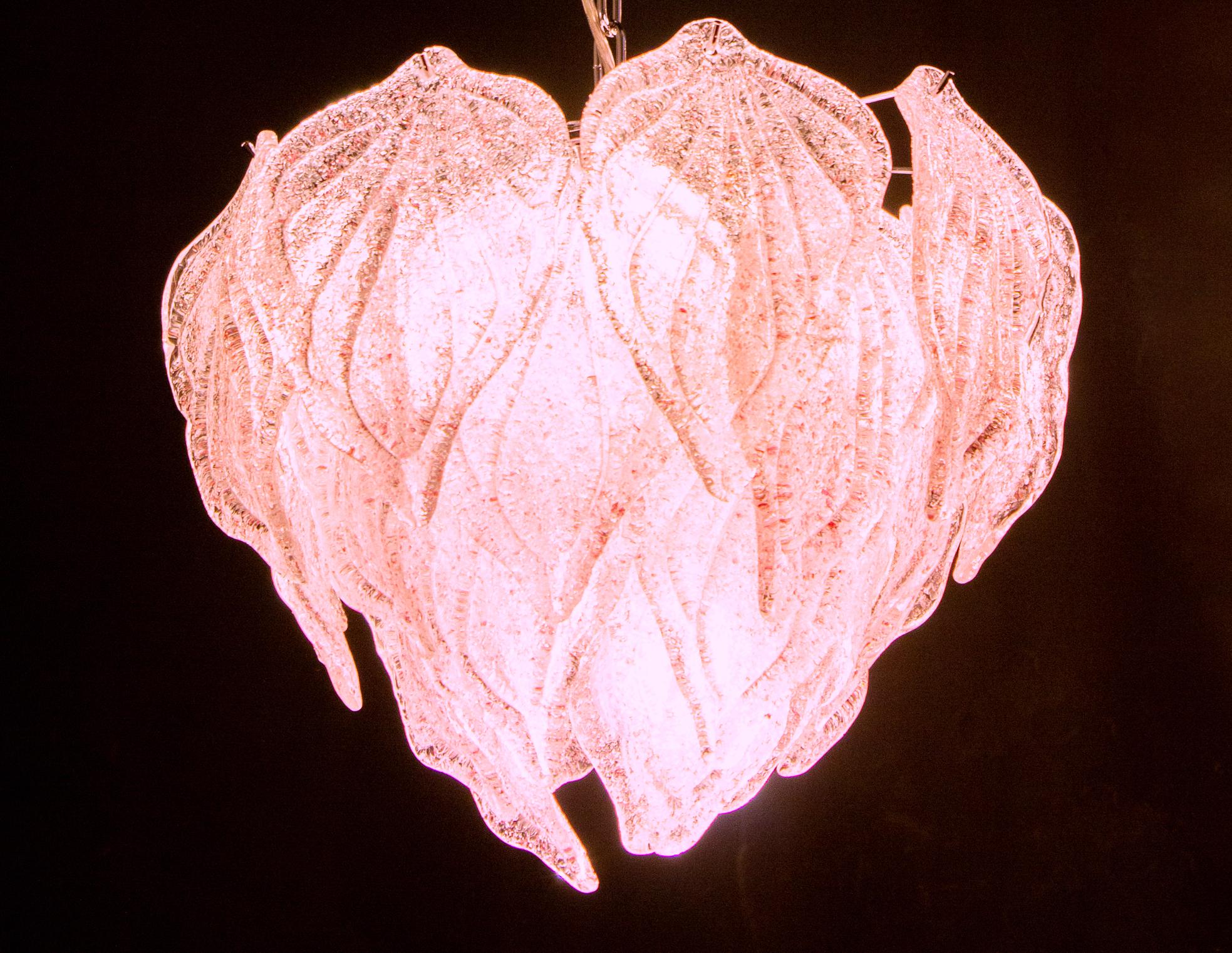 Pair of Pink Polar Murano Glass Chandelier, Italy, 1970s For Sale 4