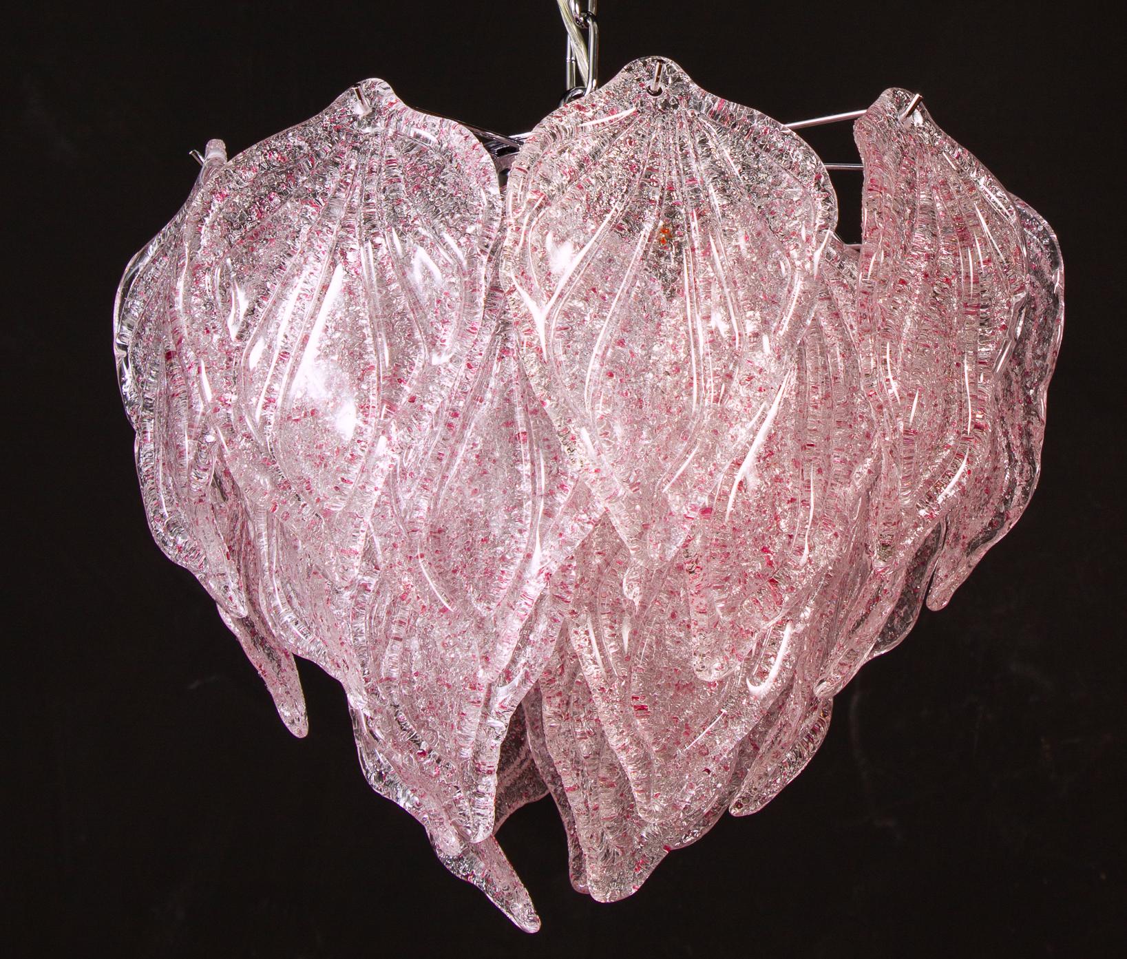 Pair of Pink Polar Murano Glass Chandelier, Italy, 1970s For Sale 6
