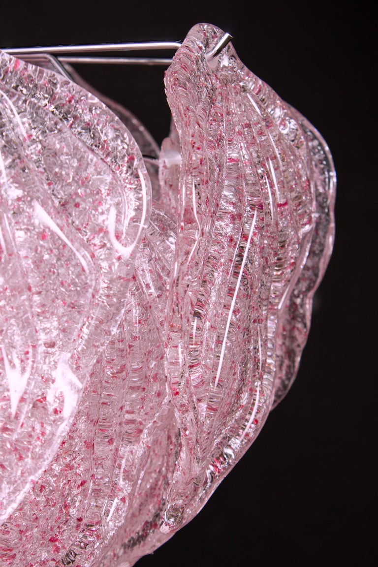 Pair of Pink Polar Murano Glass Chandelier, Italy, 1970s For Sale 2