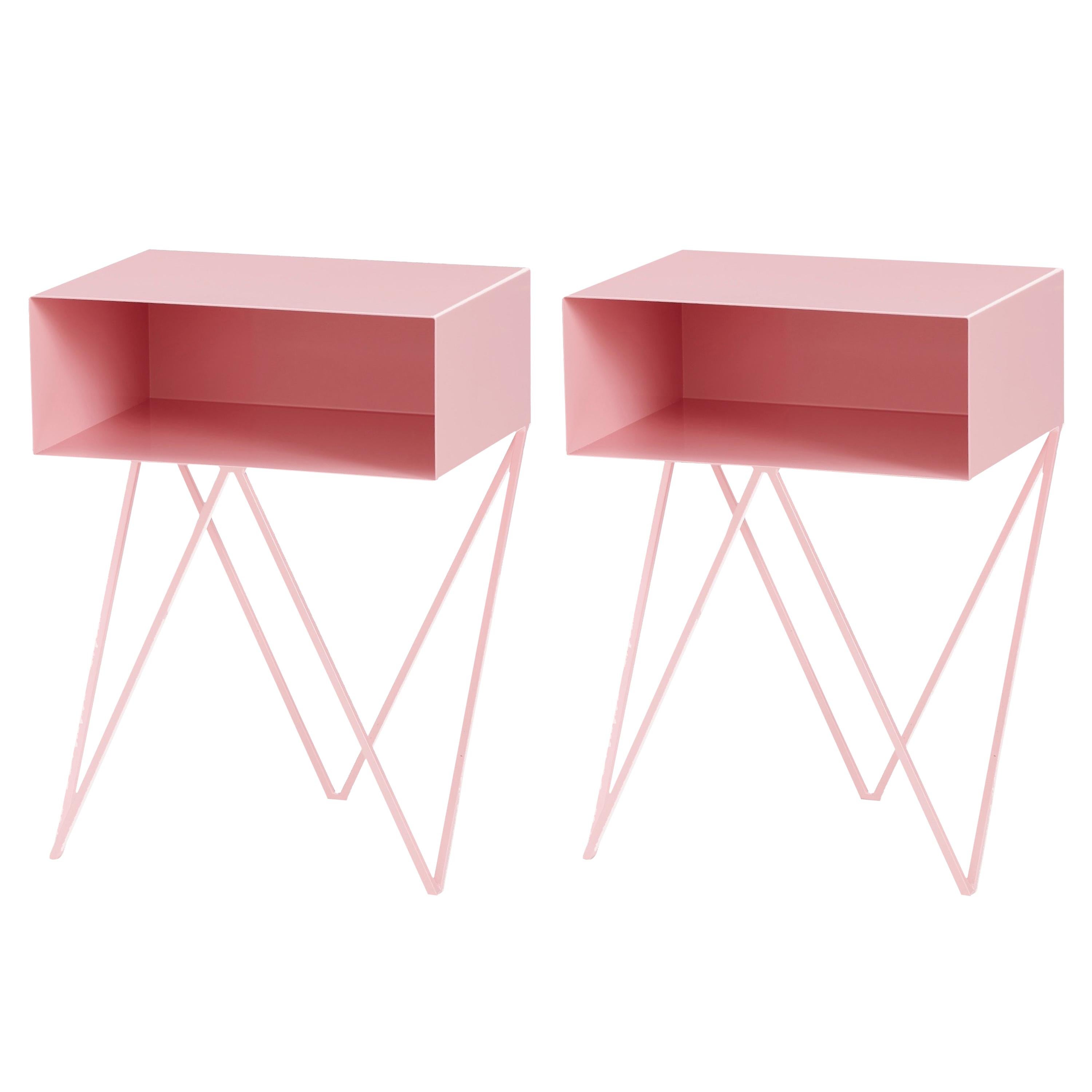 Paar Nachttische aus rosa Stahl Roboter-Nachttische – anpassbare Nachttische