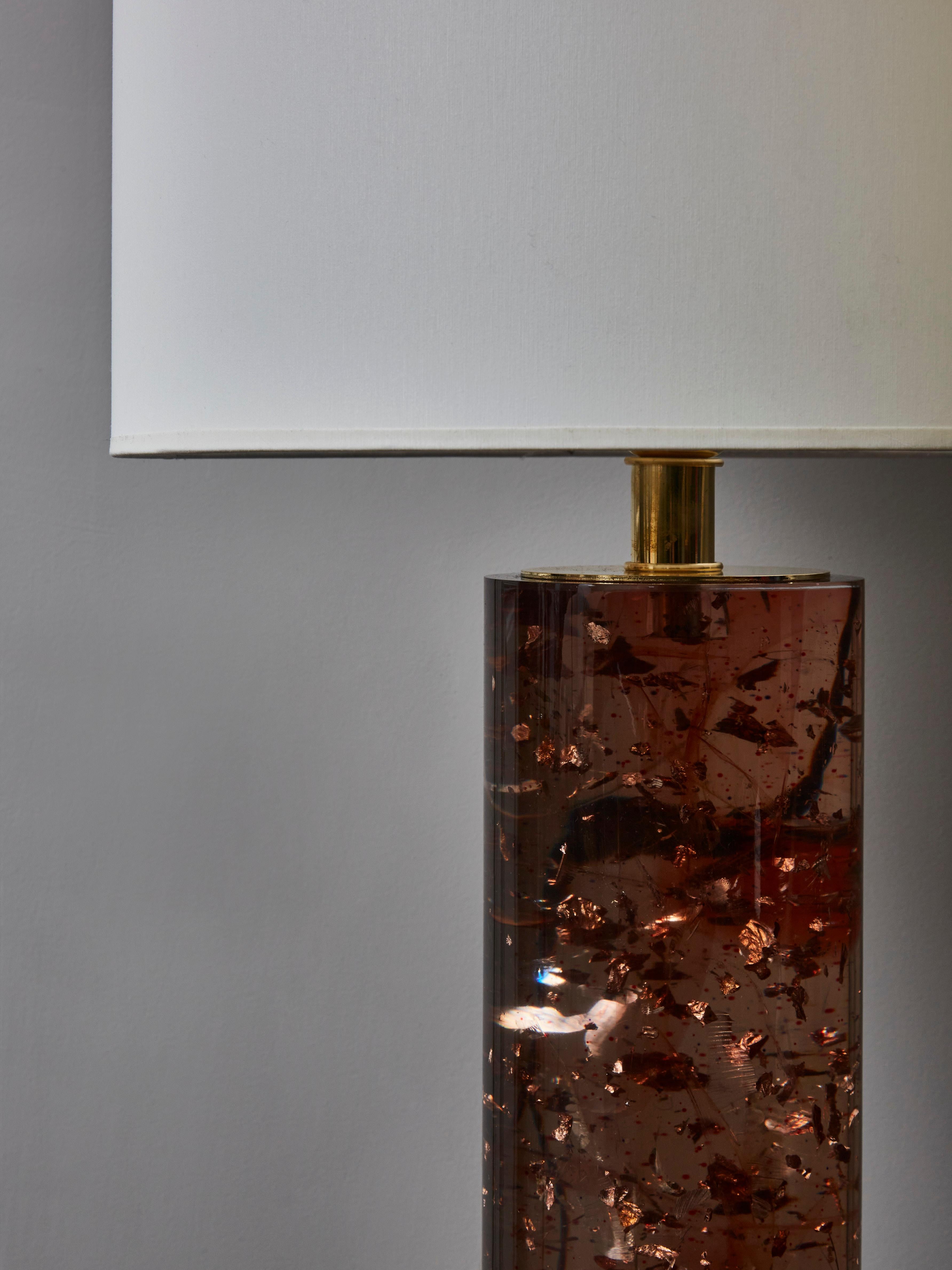 Italian Pair of Pink Resin and Gold Leaf Table Lamps