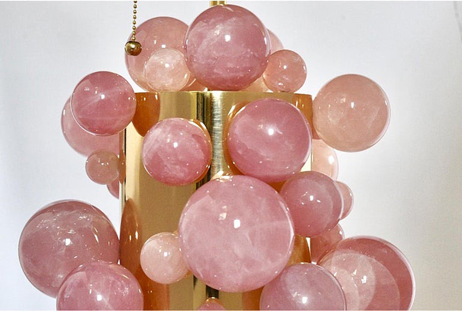 Pair of Pink Rock Crystal Bubble Lamps by Phoenix In Excellent Condition In New York, NY