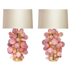 Pair of Pink Rock Crystal Bubble Lamps by Phoenix